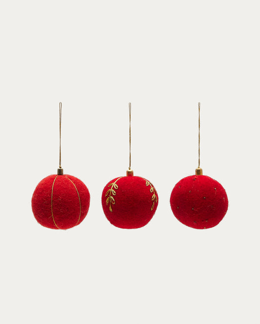 Breshi set of 3 large red decorative pendant balls with gold details