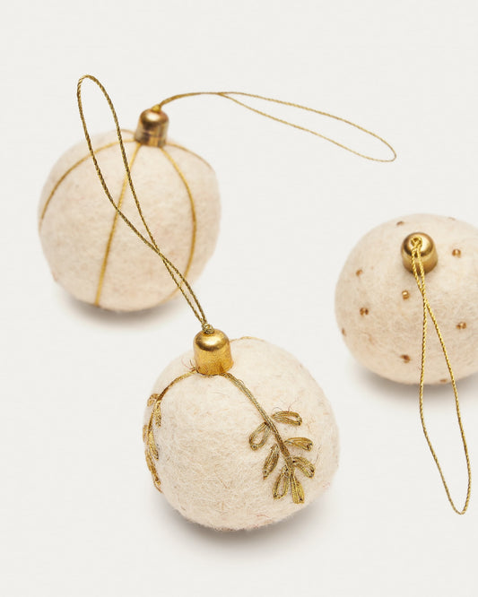 Breshi set of 3 small white decorative pendant balls with gold details