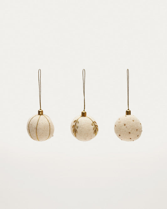 Breshi set of 3 small white decorative pendant balls with gold details