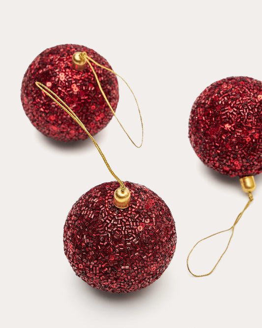 Briam set of 3 large red decorative pendant balls