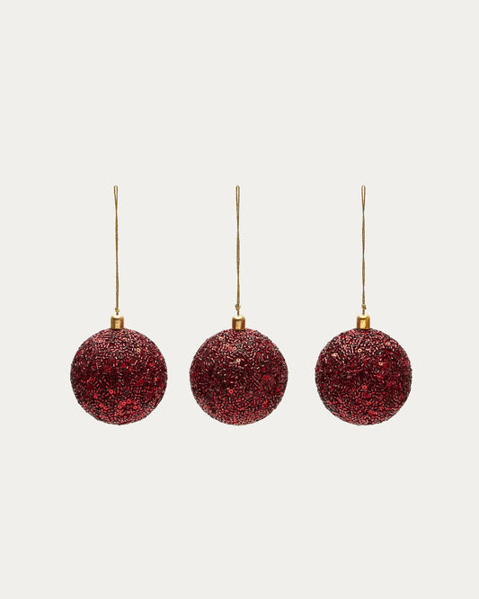 Briam set of 3 large red decorative pendant balls