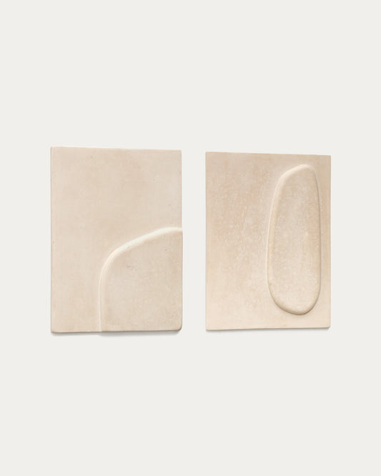 Mirta set of 2 beige papier-mâché wall hangings 29 x 39 cm