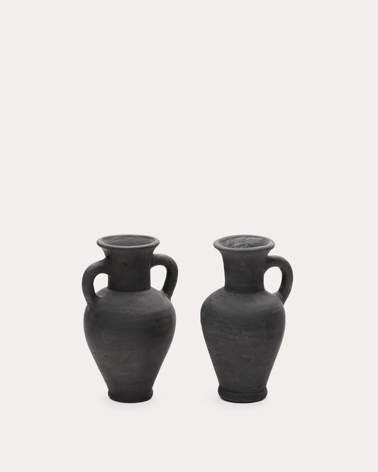 Tefare set of 2 terracotta vases in a black finish, 18 cm / 18 cm