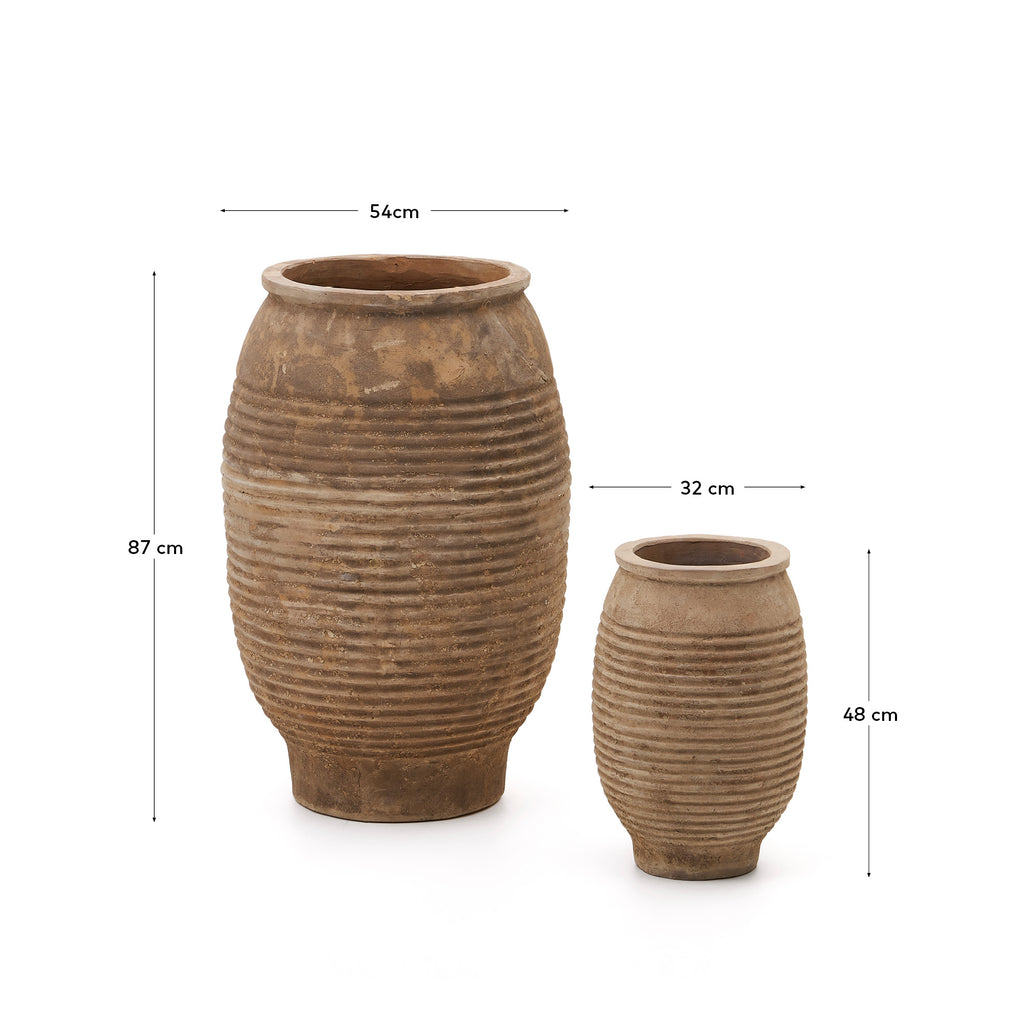 Llonga set of 2 terracotta planters with natural finish Ø 54 / 32 cm