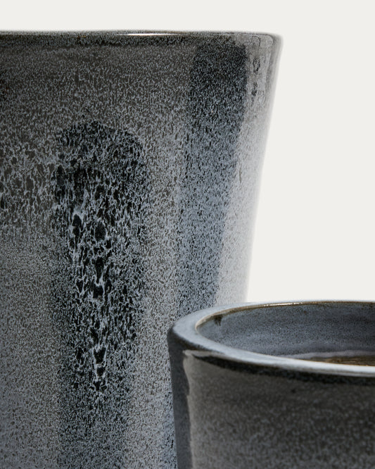 Rotja set of 3 terracotta planters with glazed blue finish Ø 26 / 35 / 47 cm