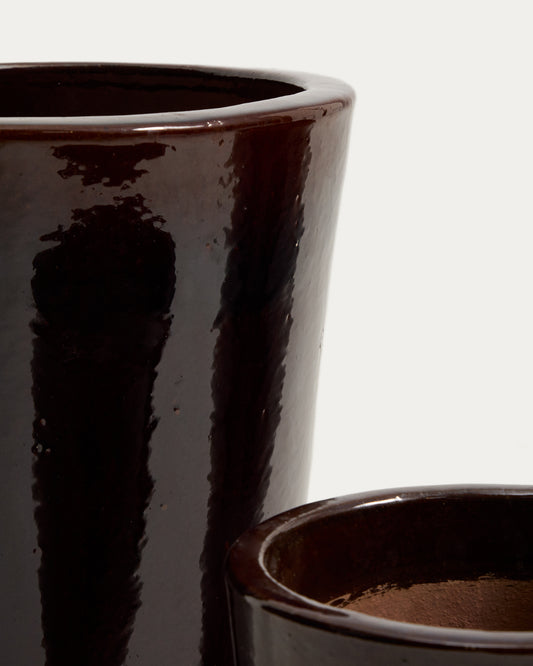 Rotja set of 3 terracotta planters with glazed garnet finish Ø 26 / 35 / 47 cm