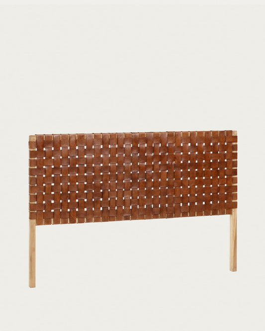 Calixta solid teak wood and leather headboard, for 150 cm beds