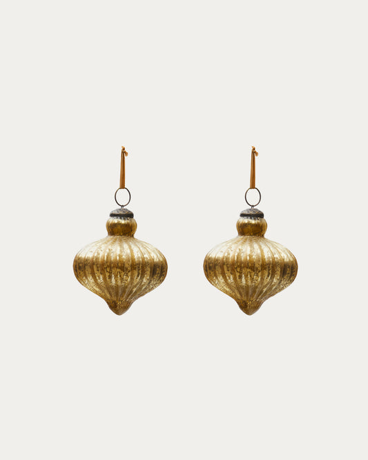 Raj set of 2 hanging ornaments made of gold recycled glass, 10 cm