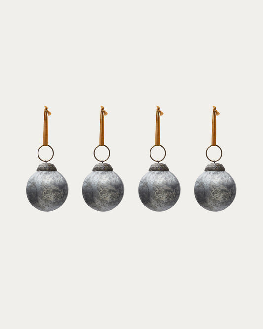 Blama set of 4 Christmas baubles made of silver recycled glass, Ø 6 cm