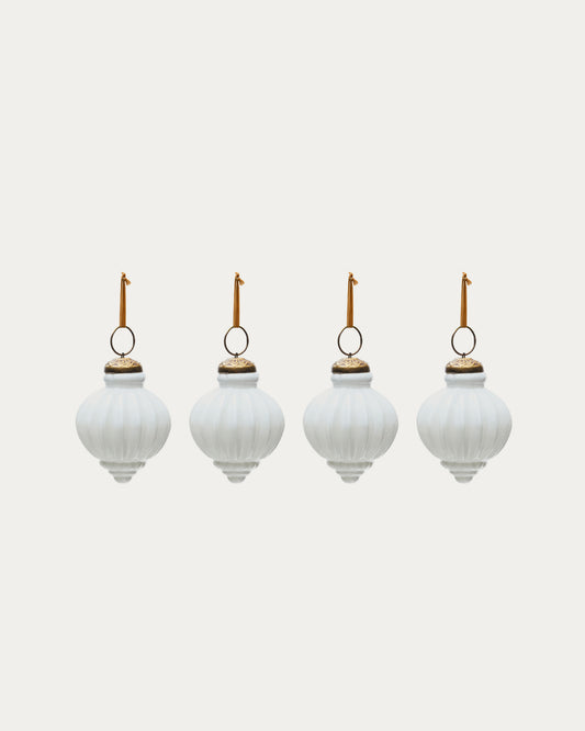 Irlo set of 4 Christmas baubles made of white recycled glass, Ø 8 cm