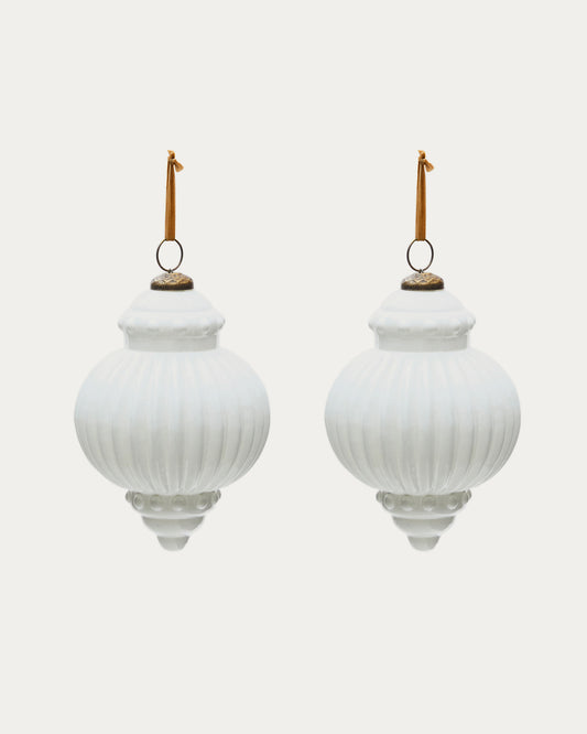 Irlo set of 2 Christmas baubles made of white recycled glass, Ø 13 cm