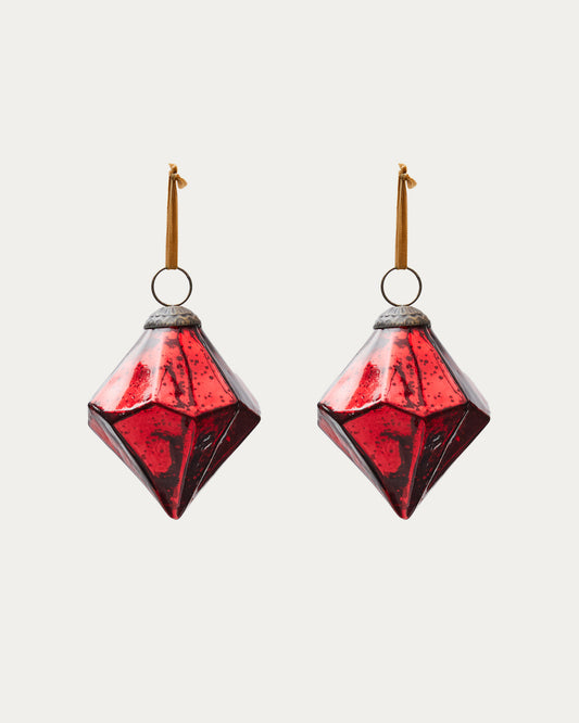 Argin set of 2 hanging ornaments made of red recycled glass, 10 cm