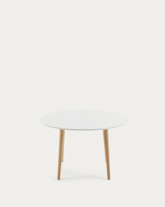 Oqui oval extendable MDF table with white lacquer and solid beech legs 120 (200) x 90 cm