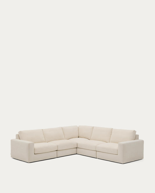Alea 5-seater modular corner sofa with removable cover in ecru chenille 310 x 310cm