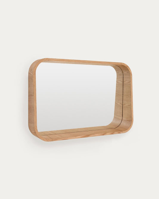 Salaya ash laminated plywood framed mirror in a natural finish, 90 x 60 cm