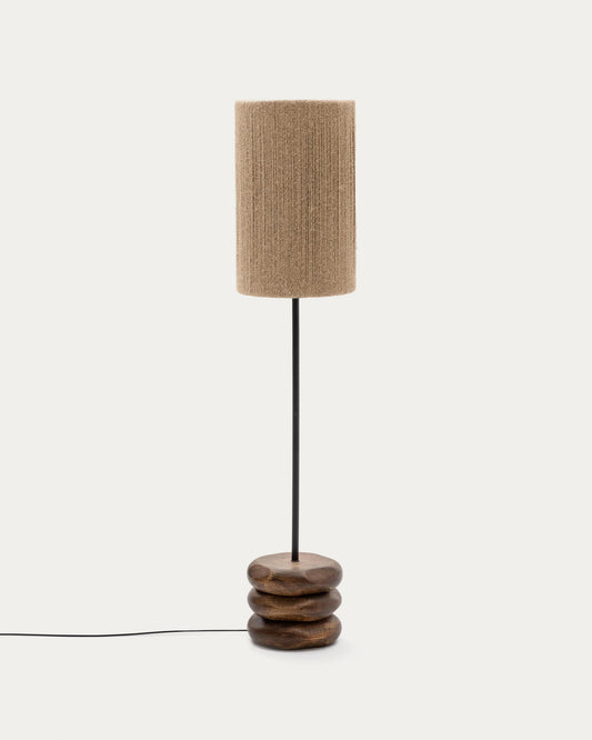 Kor table floor lamp made of jute and acacia wood in a dark finish