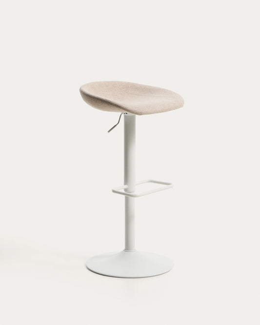 Danua stool in beige chenille and matte white steel 68-89 cm FSC 100%