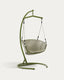 Saliga green hanging armchair with base in aluminium and synthetic rattan