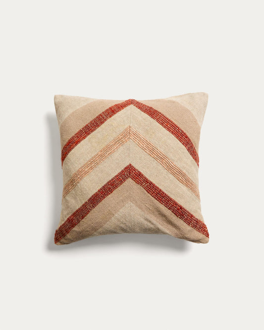 Taraia terracotta and beige cotton and viscose cushion cover 45 x 45cm