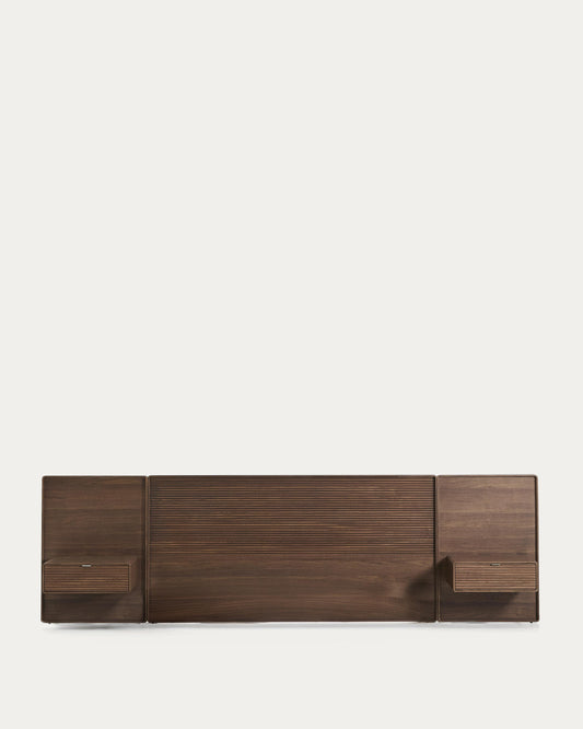 Norlen headboard with 2 bedside tables in walnut veneer with a dark finish and LED light for beds up to 180cm FSC Mix Credit