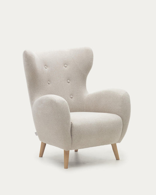 Patio beige armchair with solid beech wood legs FSC Mix Credit