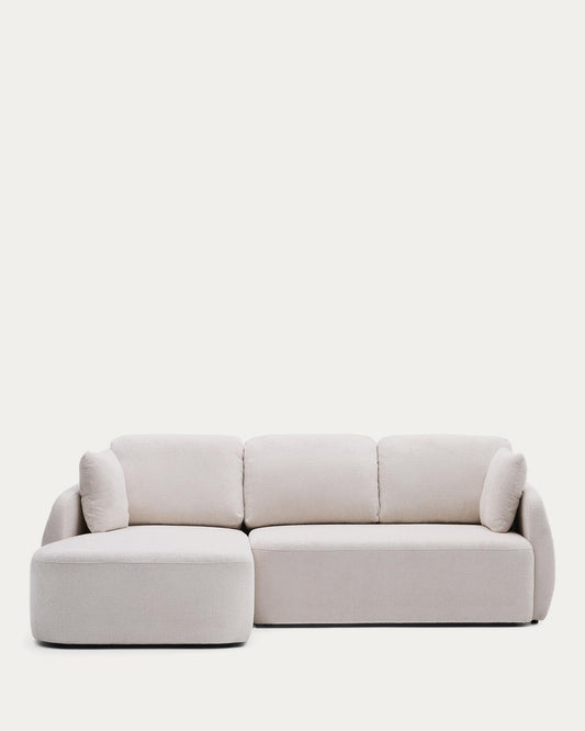 Laira 3-seater sofa bed with left chaise longue in ecru chenille 246cm FSC Mix Credit