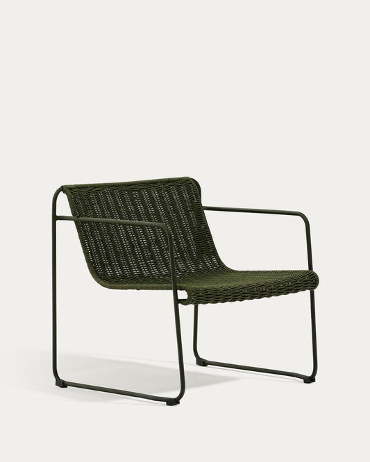 Maurina stackable armchair in green galvanised steel and green rope cord