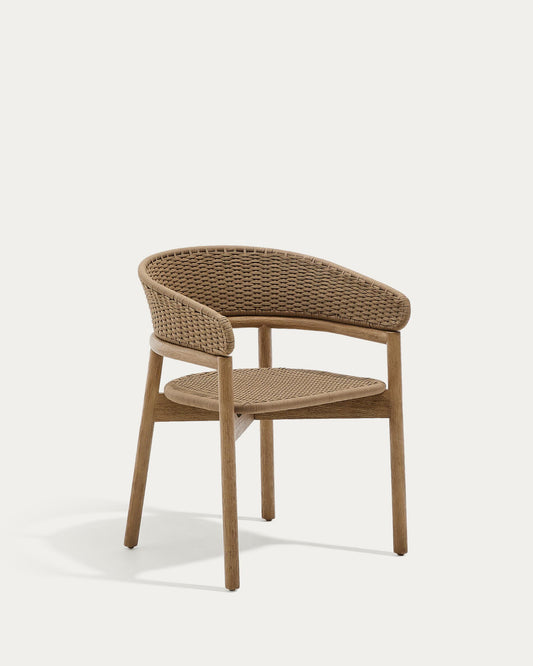 Arinella chair in FSC 100% solid acacia wood with natural finish and beige rope cord