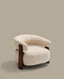 Granite beige chenille armchair with solid ash wood legs in a walnut finish FSC 100%