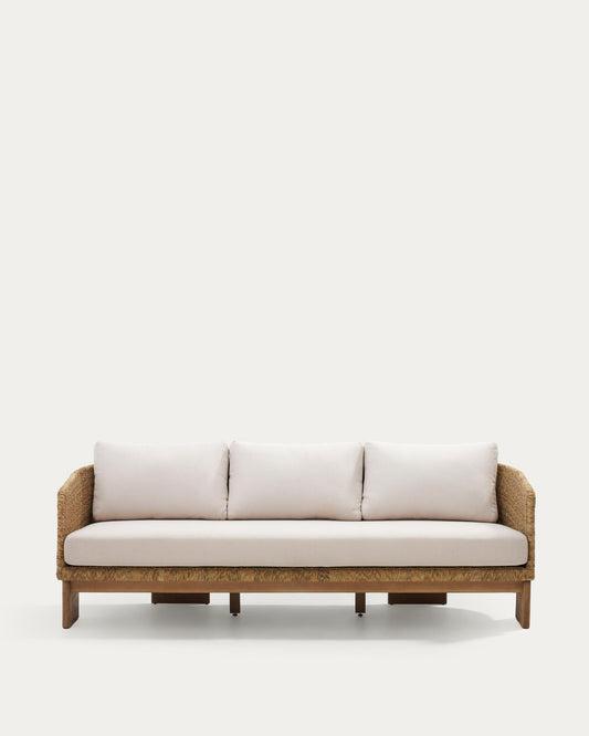 Xoriguer 3-seater sofa in synthetic rattan and solid eucalyptus wood, 223 cm FSC 100%