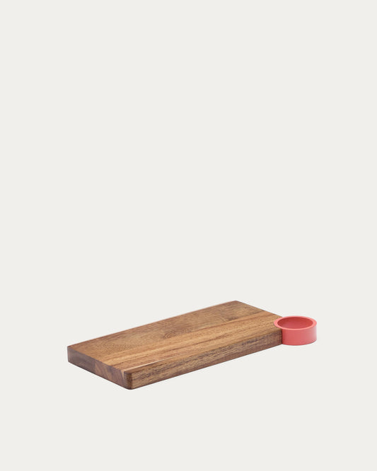 Zairin serving board in FSC 100% acacia wood and pink metal