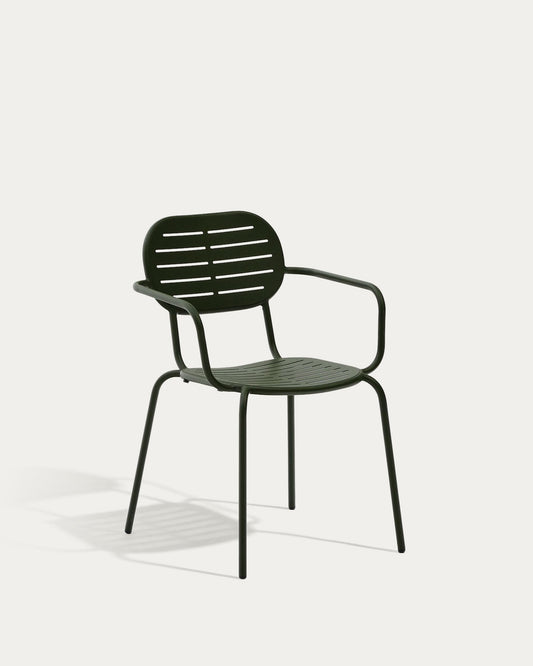 Brai stackable outdoor chair with armrests in green galvanised steel