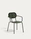 Brai stackable outdoor chair with armrests in green galvanised steel
