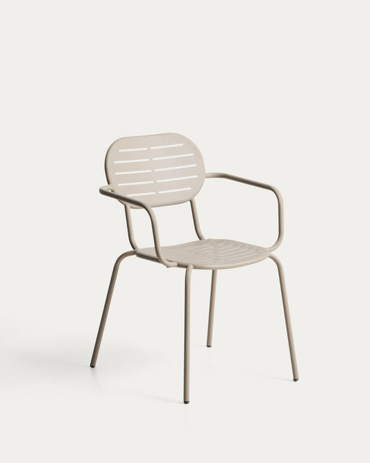 Brai stackable outdoor chair with armrests in taupe galvanised steel