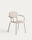 Brai stackable outdoor chair with armrests in taupe galvanised steel