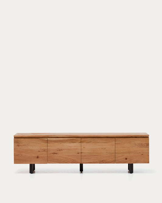Uxue 4-door TV stand in solid acacia wood with bleached finish 200 x 58cm