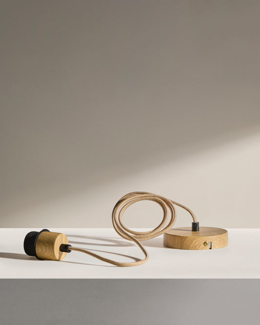 Kaede metal lamp fitting in a wood effect, 150 cm