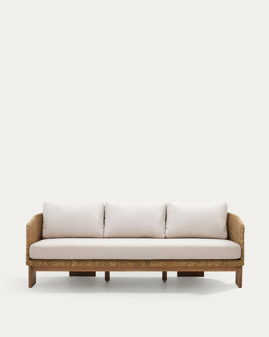 Xoriguer 3-seater sofa in synthetic rattan and solid eucalyptus wood, 223 cm FSC 100%