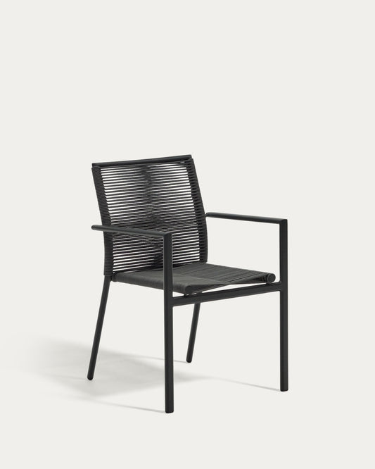Culip stackable outdoor chair in aluminium and cord in grey