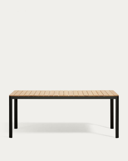 Bona aluminium and solid teak table, 100% outdoor suitable with black finish, 200 x 100 cm