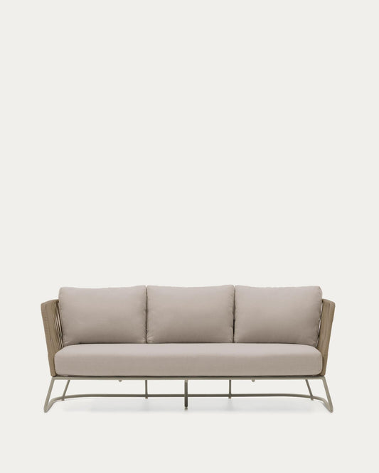 Saconca outdoor 3-seater sofa in rope cord and beige galvanised steel 189 cm