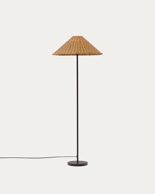Urania floor lamp in rattan and metal with black painted finished