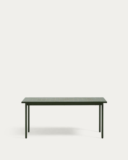 Maurina outdoor table in green galvanised steel with green tiles 182 x 91cm