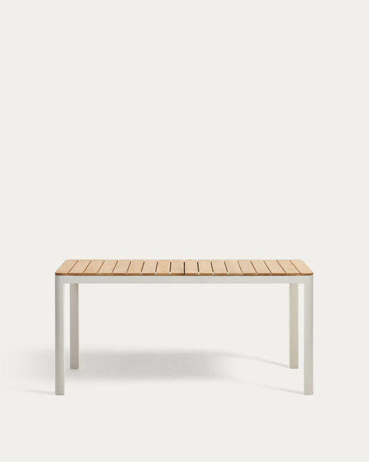 Bona aluminium and solid teak table, 100% outdoor suitable with white finish, 160 x 90 cm