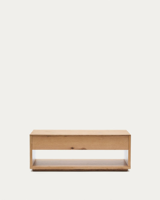 Alguema raisable coffee table in oak veneer with natural finish 120 x 60 cm