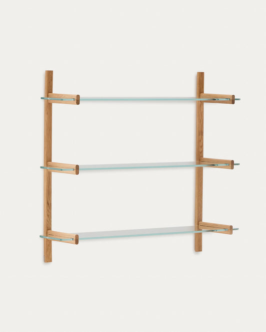 Sitra modular shelf, 3 glass shelves and FSC Mix Credit solid oak wood, 110 cm