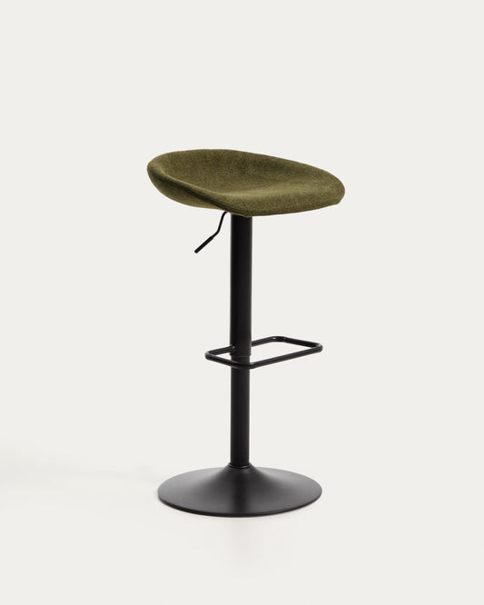 Danua stool in green chenille and matte black steel 68-89cm FSC 100%