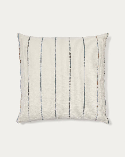 Satisa set of 2 ecru cotton cushion covers with stripes 50 x 50 cm