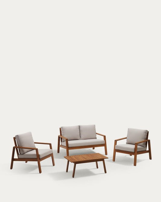 Frares set, 2 seater sofa, 2 armchairs & coffee table, made from solid acacia wood