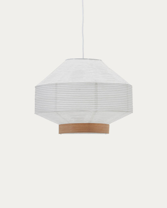 Hila ceiling lamp screen in white paper with natural wood veneer Ø 55 cm